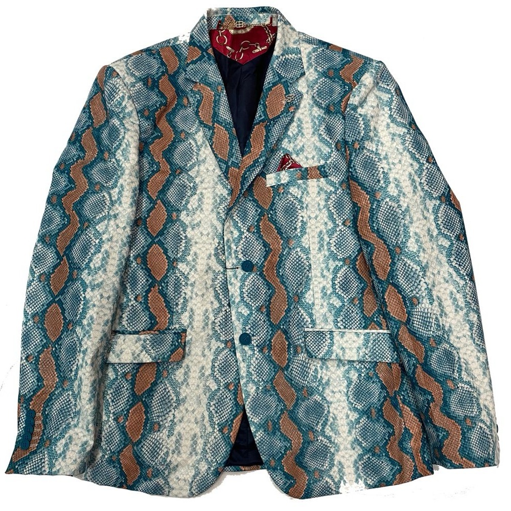 Men's Blue and Brown Patterned Blazer